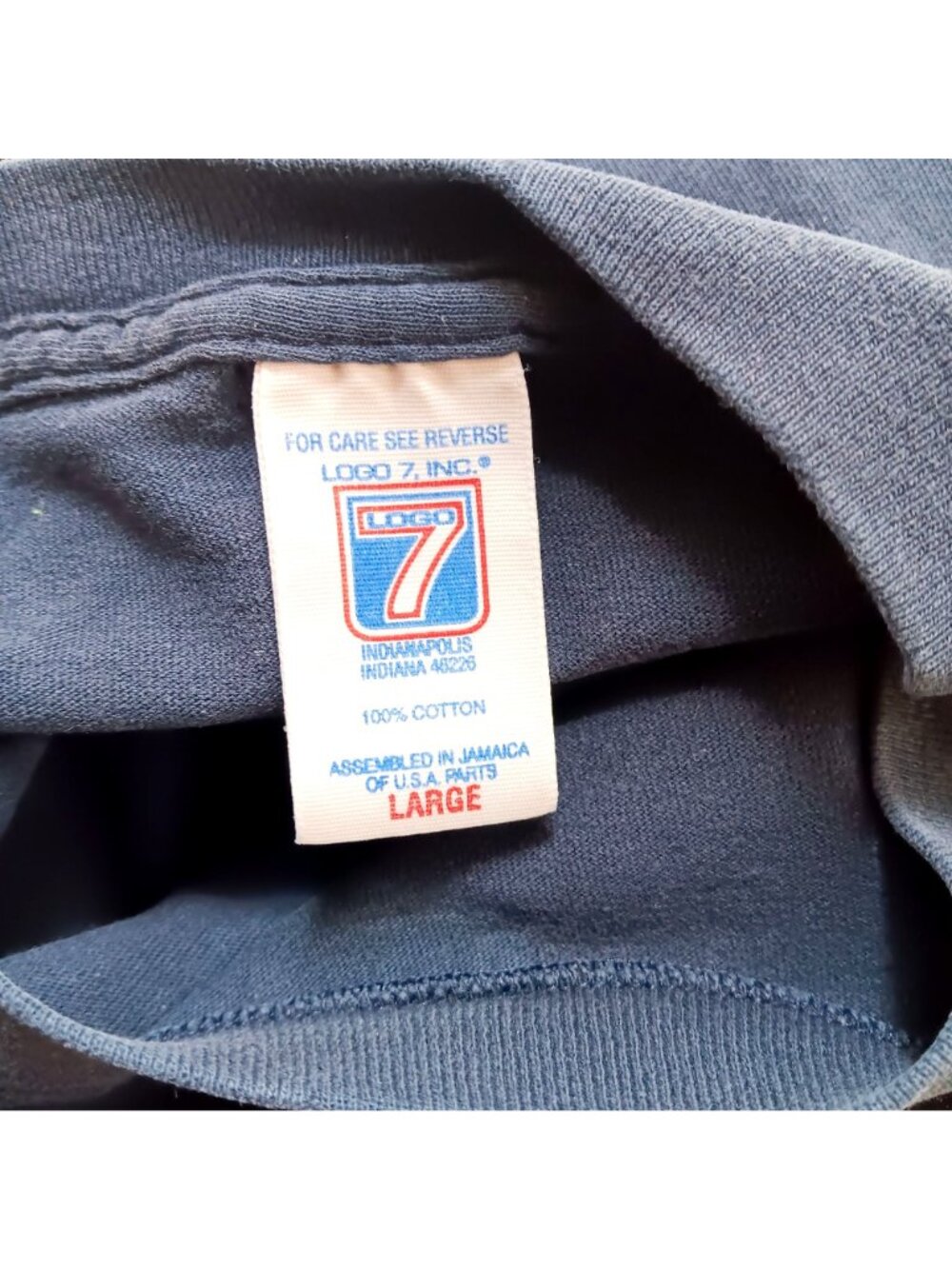 Denver Broncos T-Shirt Large L Logo 7 Navy T-Shirt Large 100% Cotton Vintage - Picture 2 of 6